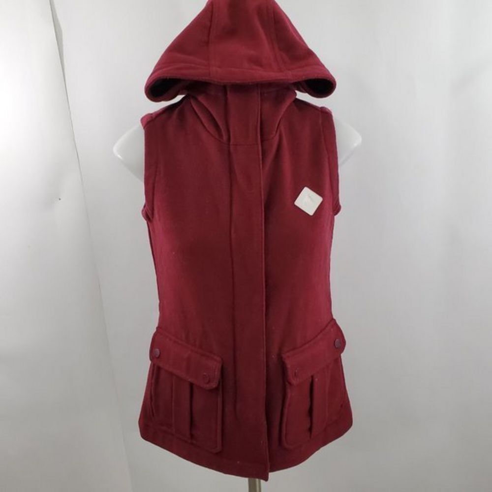 Burton Vest‎ XS Red Hood Wool Jacket Sleeveless Zip
